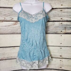 Studio Y Women’s Blue Lace Trim Cami Tank Top Size Medium